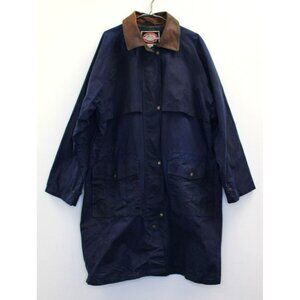 Australian Outback Blue Canvas Leather Collar Long Coat Jacket (XL)